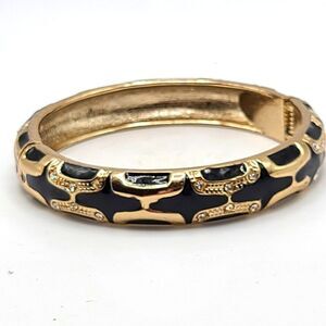 Anna and Ava hinged bangle bracelet,  black and gold with rhinestones